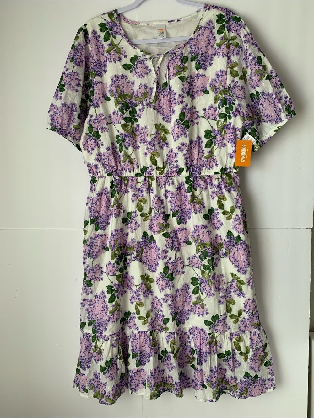 NWT Gymboree Lilac Floral Print Short Sleeve Elastic Waist Dress Size XL